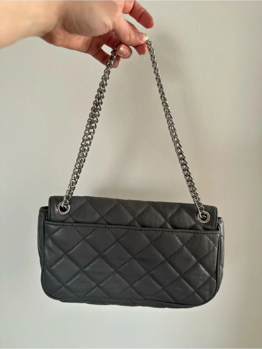 Michael Kors Quilted Grey Leather Shoulder Bag with Chain Strap